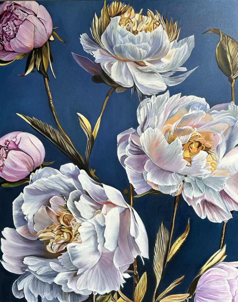 Peony oil painting by Melissa Eybers