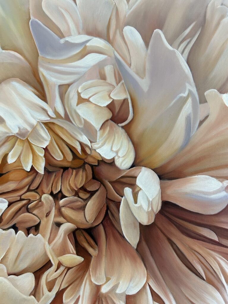 Close Up on Peony Oil Painting by Melissa Eybers 2