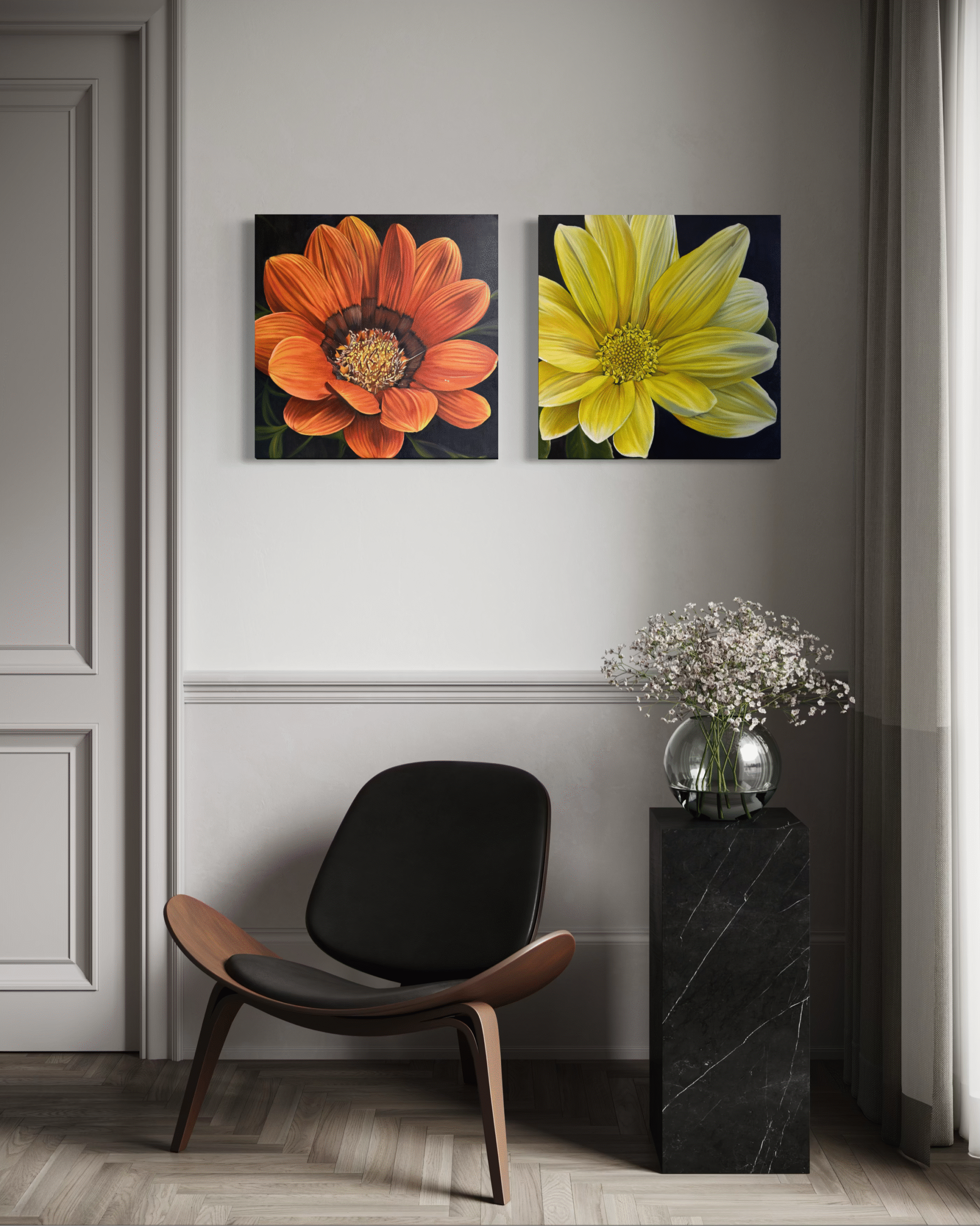 Gazania oil paintings by Melissa Eybers mockup