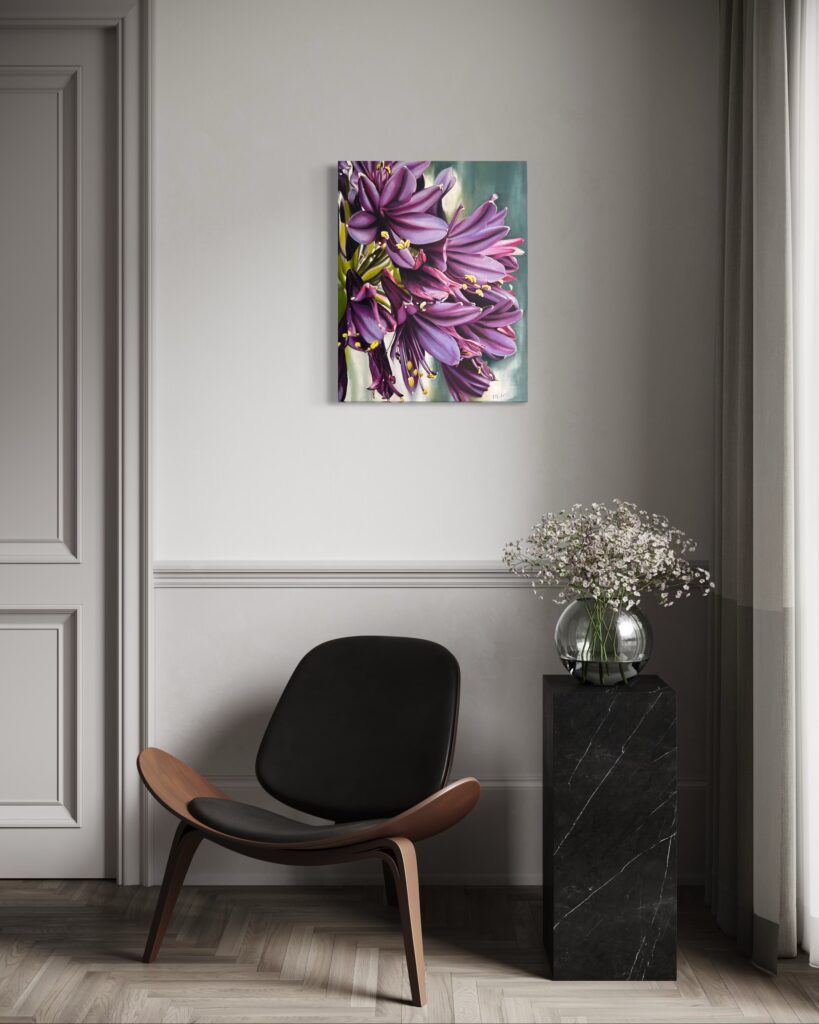 Blackjack Agapanthus Oil Painting by Melissa Eybers Mockup