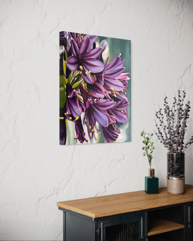 Blackjack Agapanthus Oil Painting by Melissa Eybers Mockup