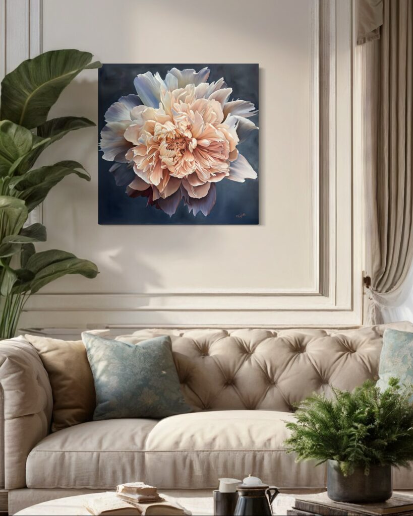 Angel Peony Oil Painting by Melissa Eybers Mockup