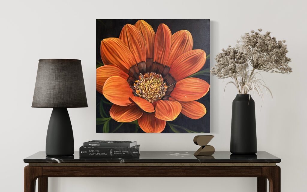 Orange Gazania Oil Painting by Melissa Eybers Mockup
