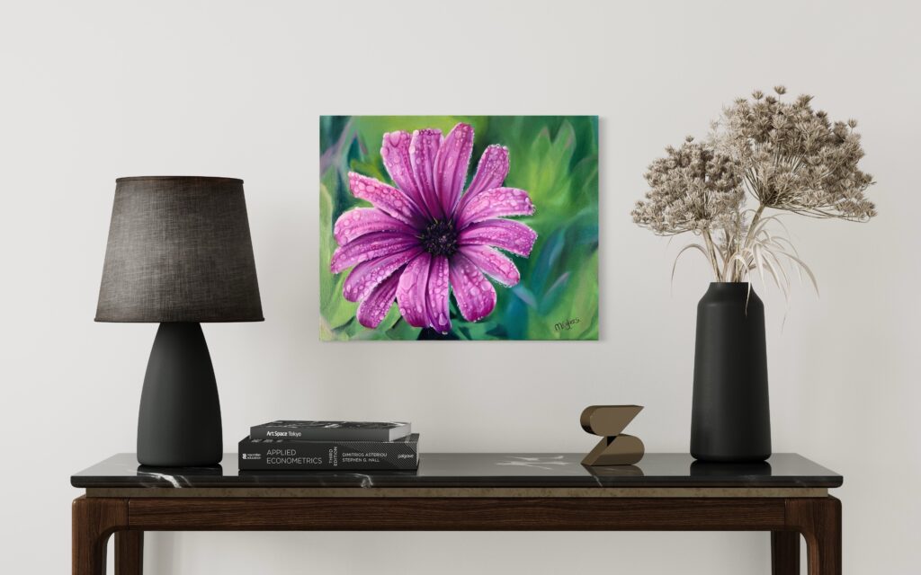 African Daisy oil painting by Melissa Eybers Mockup