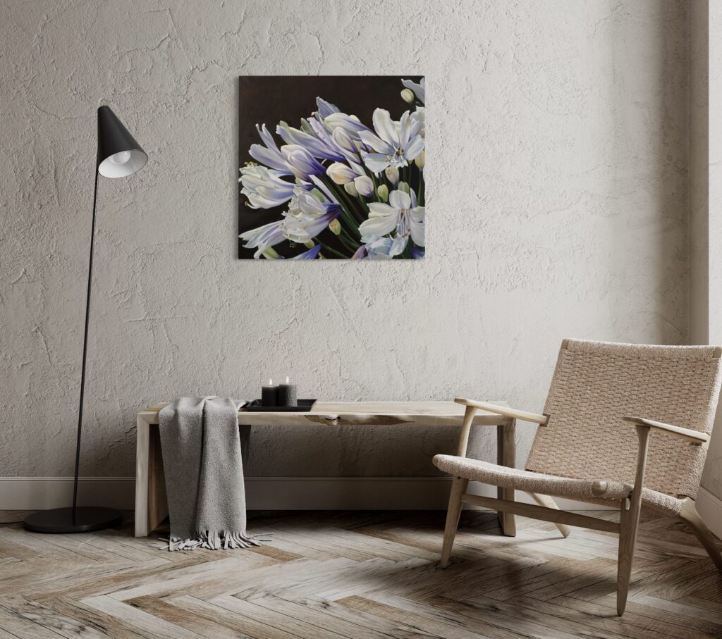 Agapanthus oil painting by Melissa Eybers mockup