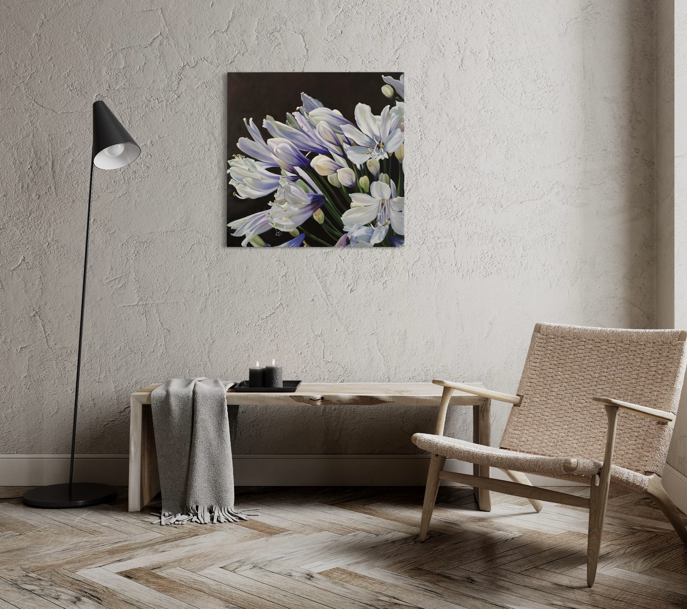 Agapanthus oil painting by Melissa Eybers mockup